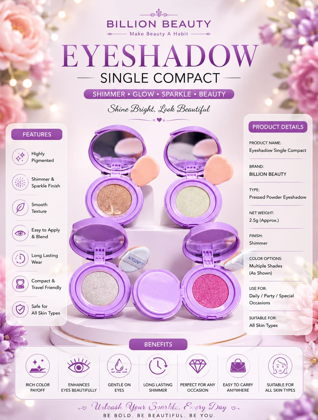 Billion Beauty Cushion Highlighter 4PCS Set – 4 Shimmer Glow Shades