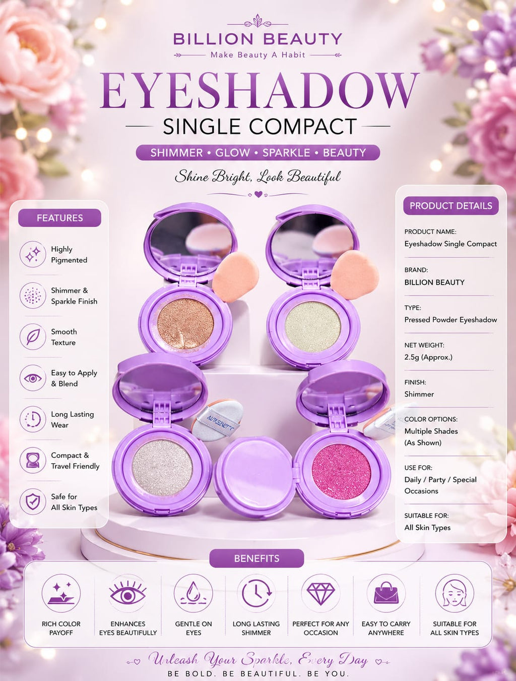 Billion Beauty Cushion Highlighter 4PCS Set – 4 Shimmer Glow Shades