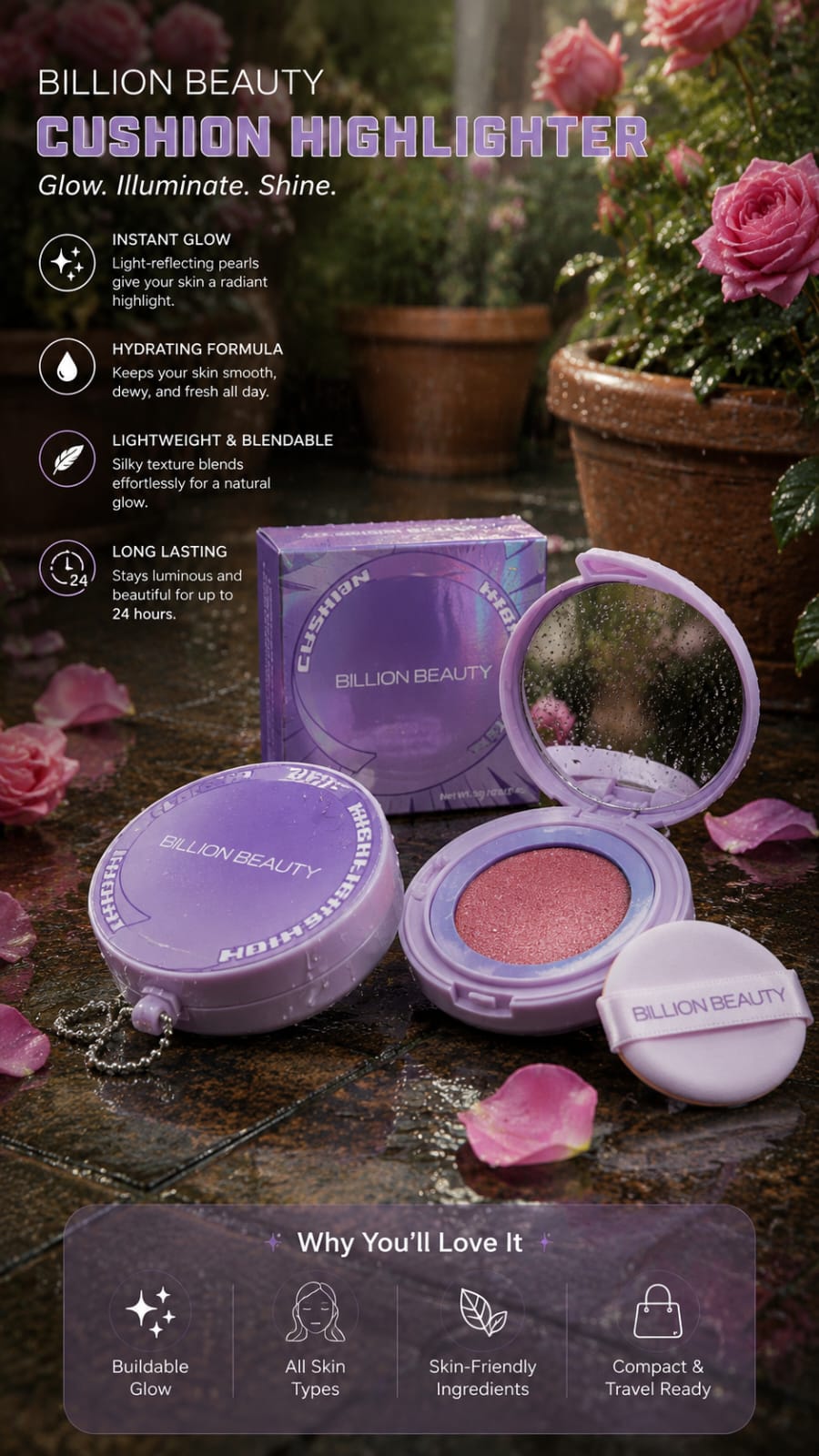 Billion Beauty Cushion Highlighter 4PCS Set – 4 Shimmer Glow Shades