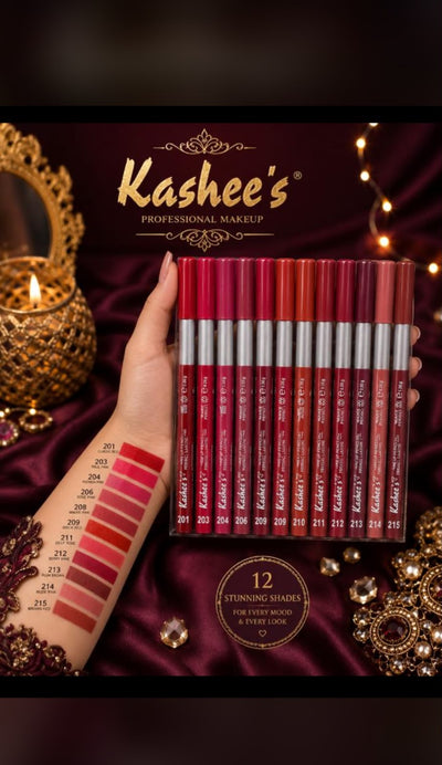 Kashee's 12PCS Lipstick Pencil Set | Nude & Red Shades Available