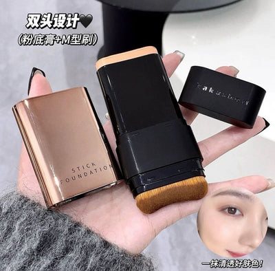 Kaka Show Waterproof Foundation Stick with Built-in Brush | Full Coverage Long Lasting Korean Makeup Foundation & Concealer | Made in Korea