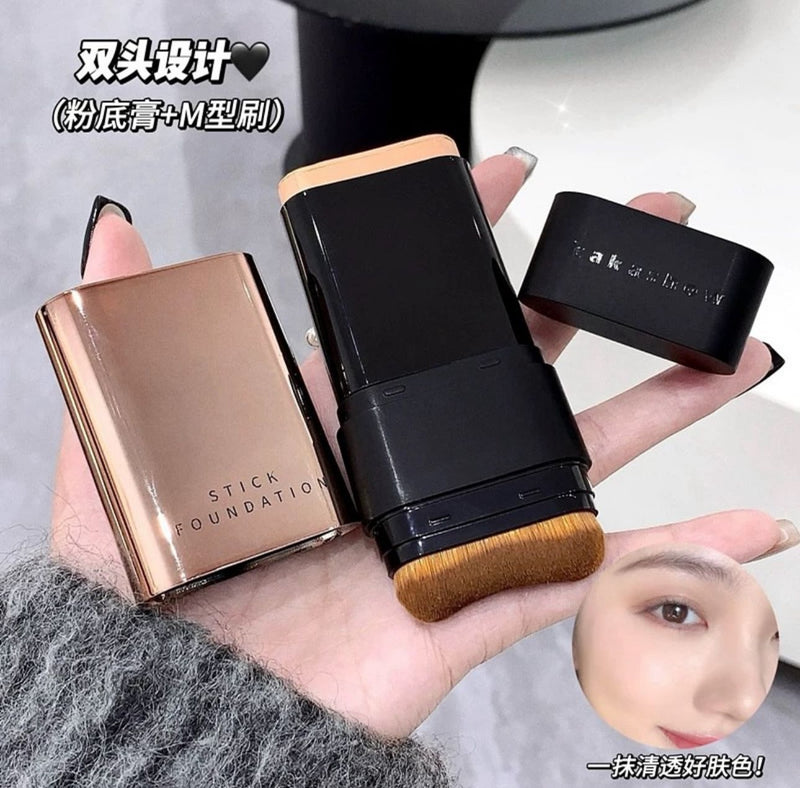 Kaka Show Waterproof Foundation Stick with Built-in Brush | Full Coverage Long Lasting Korean Makeup Foundation & Concealer | Made in Korea