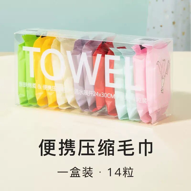 Disposable Compressed Towels 14 Pack – Individually Wrapped Portable Travel Face Towels, Soft Expandable Cotton Towels for Camping, Hiking, Hotel, Gym, Office & Outdoor Use