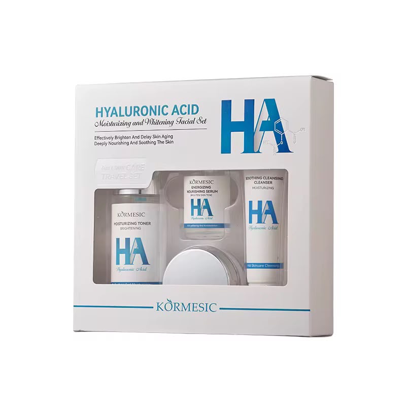KORMESIC Hyaluronic Acid Moisturizing Facial Skincare Set – Hydrating Face Cleanser, Toner, Face Serum & Night Cream Complete Skin Care Kit for All Skin Types