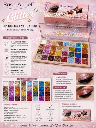 Rosa Angel 32 Color Glitter Eyeshadow Palette