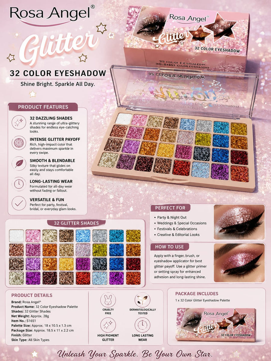 Rosa Angel 32 Color Glitter Eyeshadow Palette