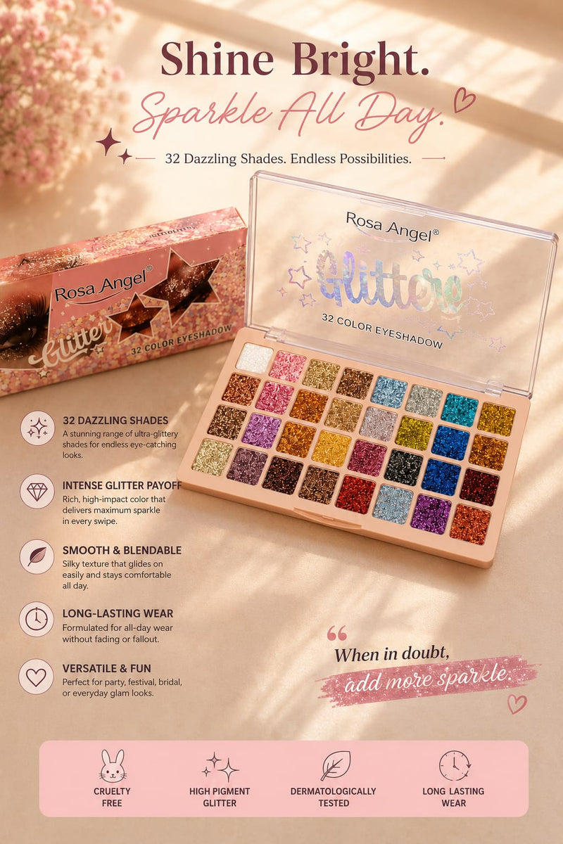 Rosa Angel 32 Color Glitter Eyeshadow Palette
