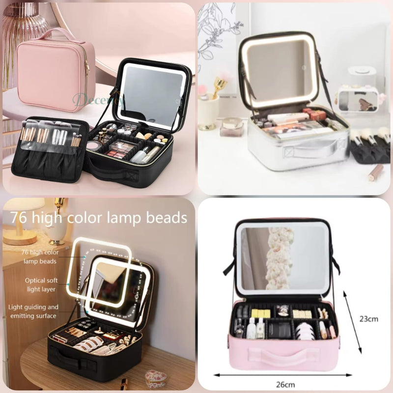 Smart Led Makeup Bag With Mirror Lights Professional Cosmetic Case For Women Travel Organizers Beauty Kit Storage