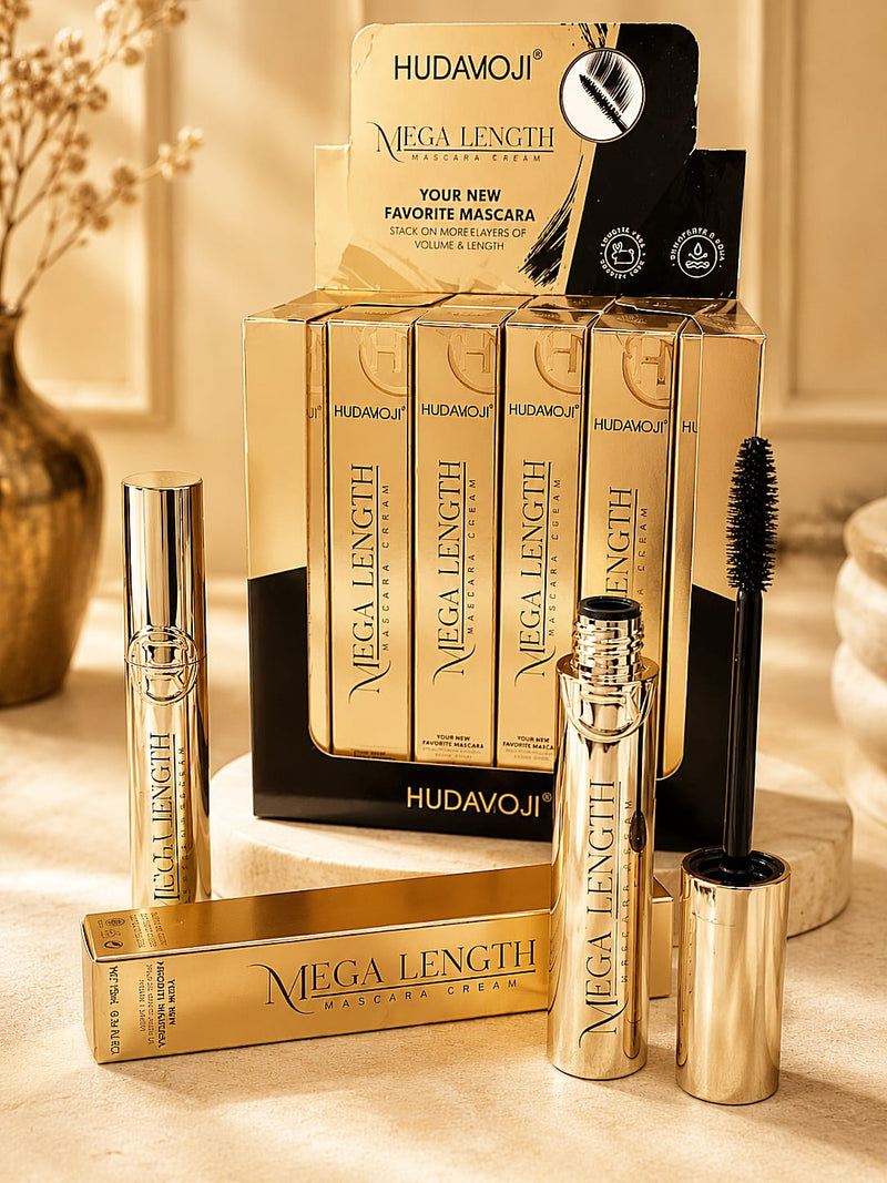 HUDAMOJI Mega Length Waterproof Mascara – Long-Lasting Lengthening & Volumizing Mascara for Fuller, Longer Lashes