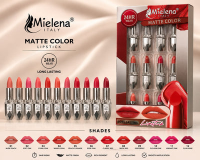 Mielena 24HR Wear Matte Lipstick - 12 Pcs Set