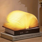 Foldable LED Book Lamp – USB Rechargeable Wooden Reading Desk & Bedside Night Light
