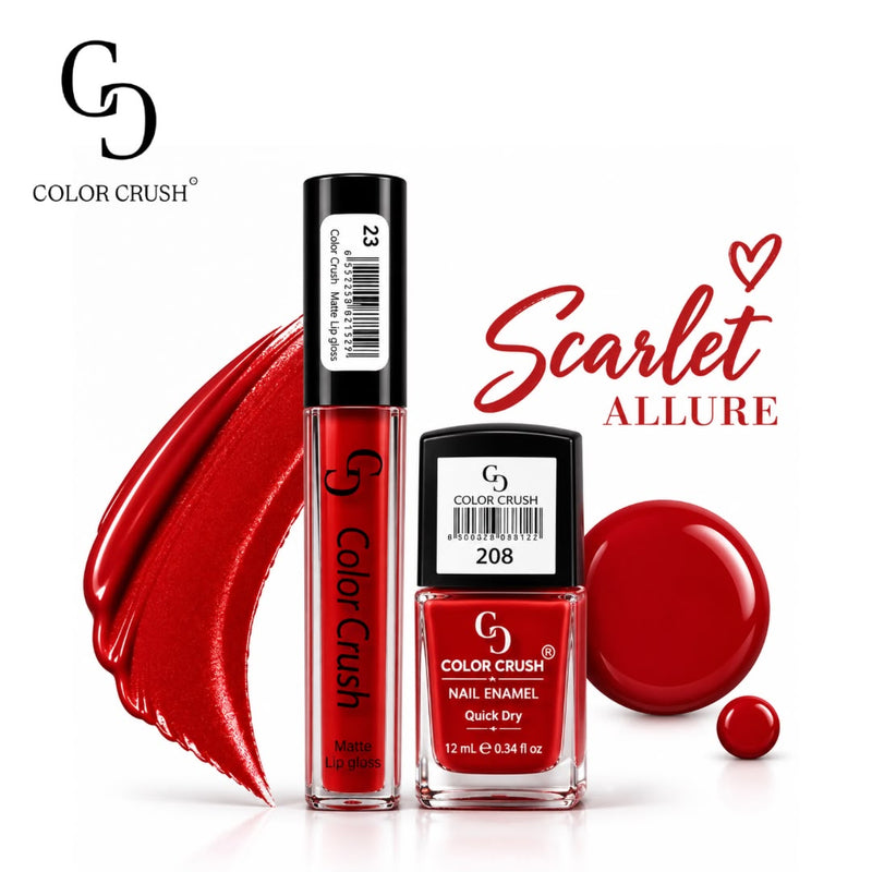 Color Crush Scarlet Allure Matte Lip Gloss & Nail Polish Combo Deal – 2 Pcs