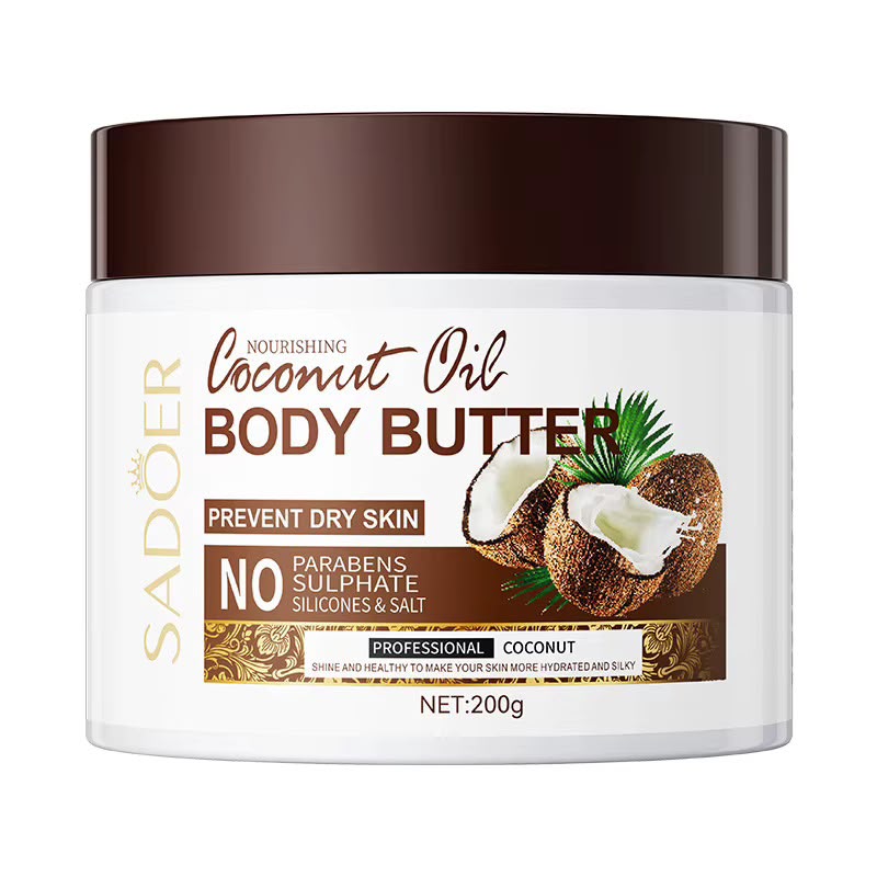 SADOER Coconut Oil Body Butter 200g – Deep Moisturizing Cream with Vitamin E for Dry Skin