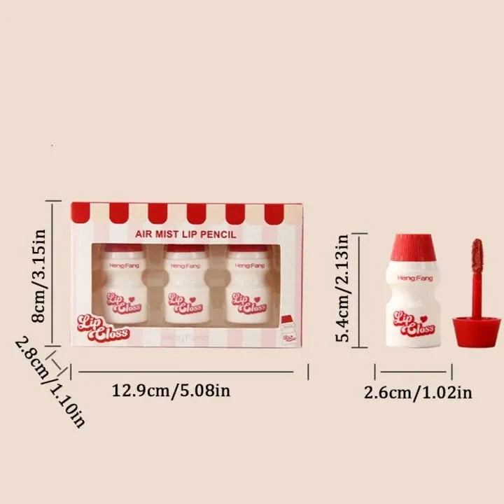 Heng Fang Air Mist Lip Gloss 3 Pcs Set | Velvet Matte Lip Tint | Lip & Cheek Tint