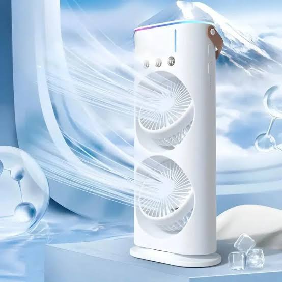 Portable Rechargeable Air Cooler Fan with Water Mist Spray, USB Mini Cooling Fan, 3 Speed Modes & 4000mAh Battery for Home Office & Travel