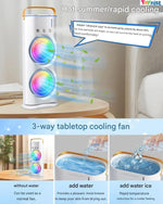 Portable Rechargeable Air Cooler Fan with Water Mist Spray, USB Mini Cooling Fan, 3 Speed Modes & 4000mAh Battery for Home Office & Travel
