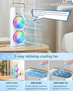 Portable Rechargeable Air Cooler Fan with Water Mist Spray, USB Mini Cooling Fan, 3 Speed Modes & 4000mAh Battery for Home Office & Travel