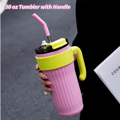 Premium 30oz Stainless Steel Vacuum Insulated Tumbler with Handle & Straw – Leakproof Travel Mug for Hot & Cold Drinks, Reusable Thermal Coffee Cup for Office, Gym, Car & Travel
