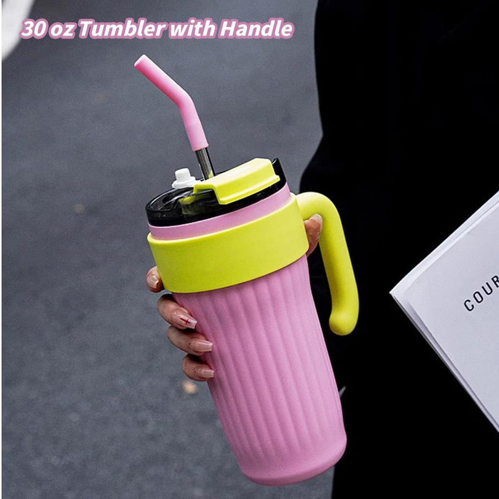 Premium 30oz Stainless Steel Vacuum Insulated Tumbler with Handle & Straw – Leakproof Travel Mug for Hot & Cold Drinks, Reusable Thermal Coffee Cup for Office, Gym, Car & Travel