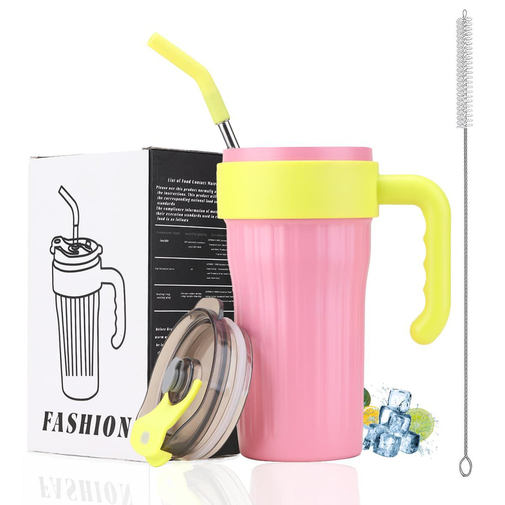 Premium 30oz Stainless Steel Vacuum Insulated Tumbler with Handle & Straw – Leakproof Travel Mug for Hot & Cold Drinks, Reusable Thermal Coffee Cup for Office, Gym, Car & Travel