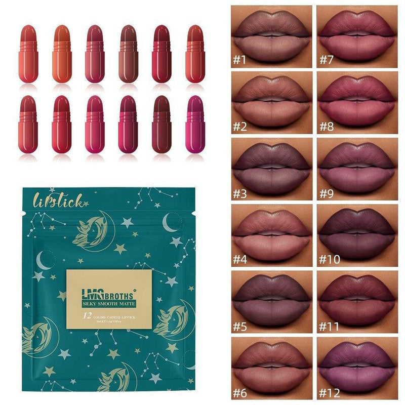 LMG BROTHS 18-Color Capsule Lipstick Set – Silky Smooth Matte Finish Mini Lipstick Pods (Travel Size & Portable)