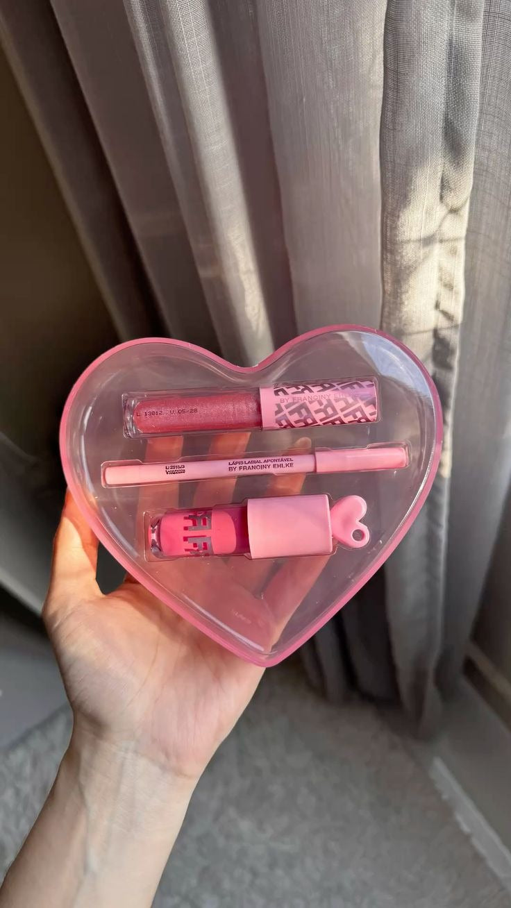 Rom&Com Heart 3-in-1 Lip Kit – Matte Lip Gloss, Lip Liner & Shiny Lip Gloss Set for Women | Long-Lasting Waterproof Lip Makeup