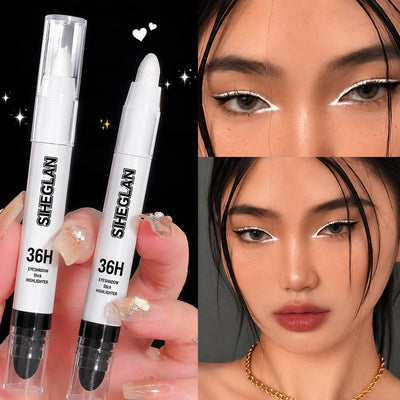 2 IN 1 Silver Novice Pearlescent Waterproof Silk Worm Highlighter Pen
