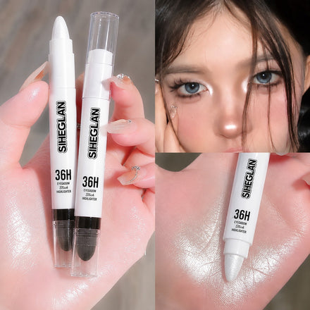 2 IN 1 Silver Novice Pearlescent Waterproof Silk Worm Highlighter Pen