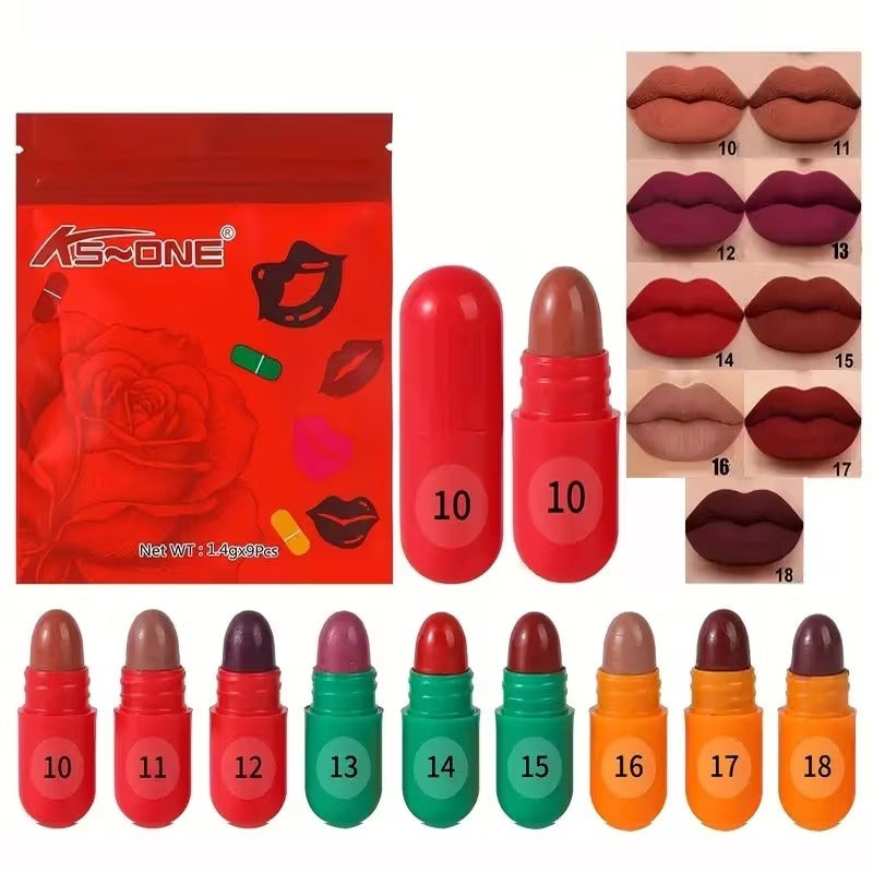 LMG BROTHS 18-Color Capsule Lipstick Set – Silky Smooth Matte Finish Mini Lipstick Pods (Travel Size & Portable)
