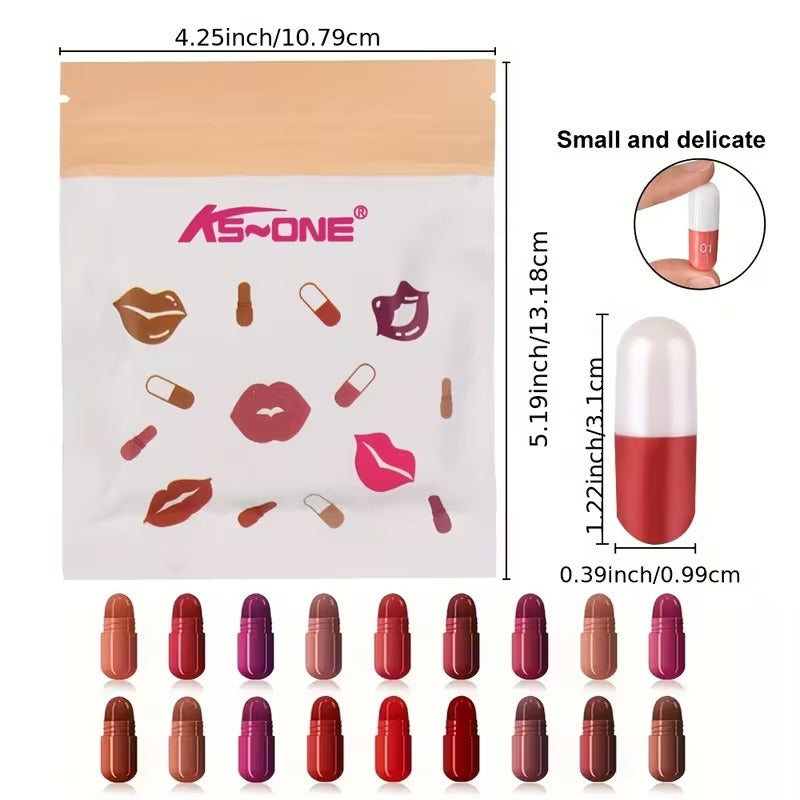 LMG BROTHS 18-Color Capsule Lipstick Set – Silky Smooth Matte Finish Mini Lipstick Pods (Travel Size & Portable)