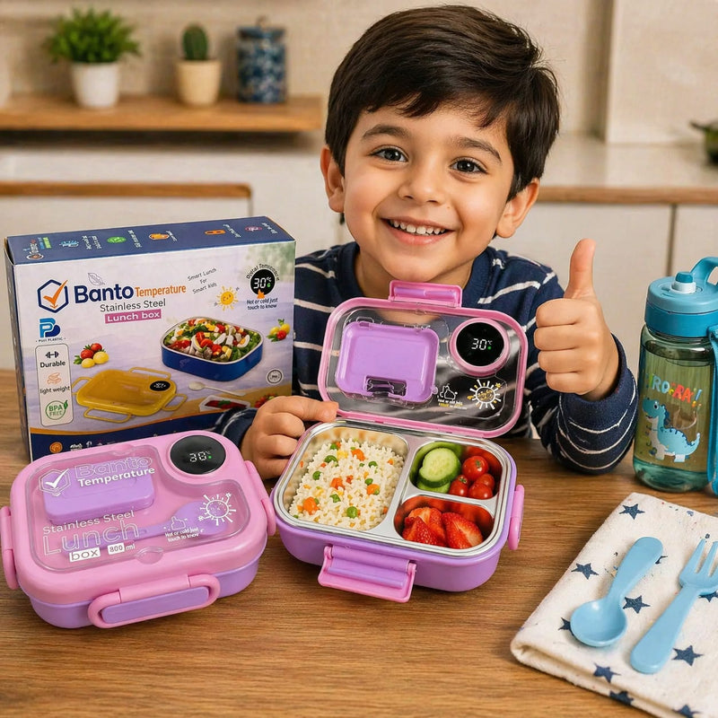 Smart Temperature Display Stainless Steel Lunch Box 800ml Leakproof Bento Box for School Office Travel & Kids Meals