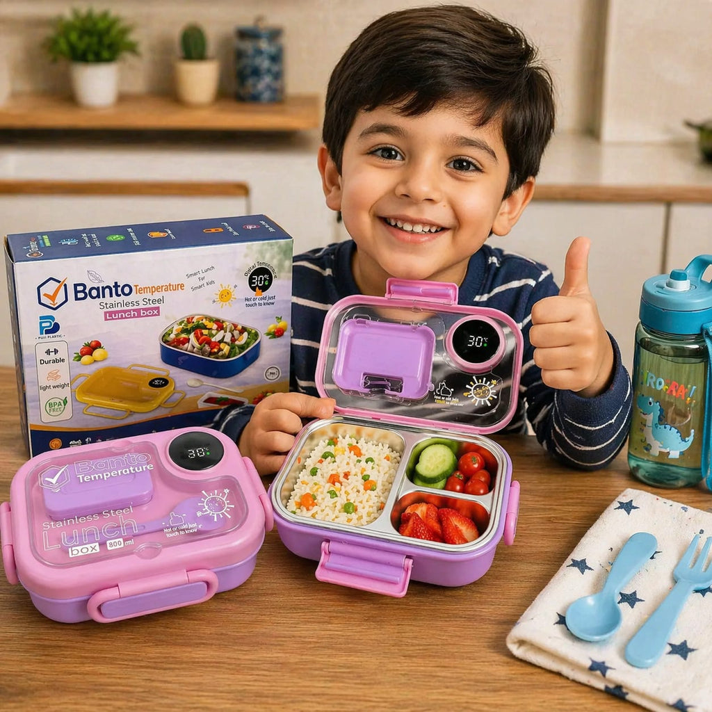 Smart Temperature Display Stainless Steel Lunch Box 800ml Leakproof Bento Box for School Office Travel & Kids Meals