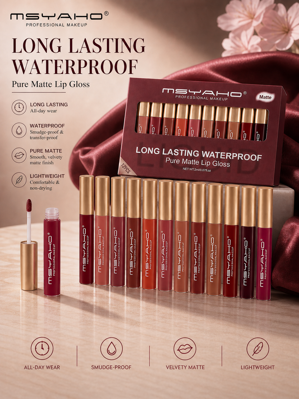 MSYAHO 12 Pcs Matte Liquid Lipstick Set – Waterproof Long Lasting