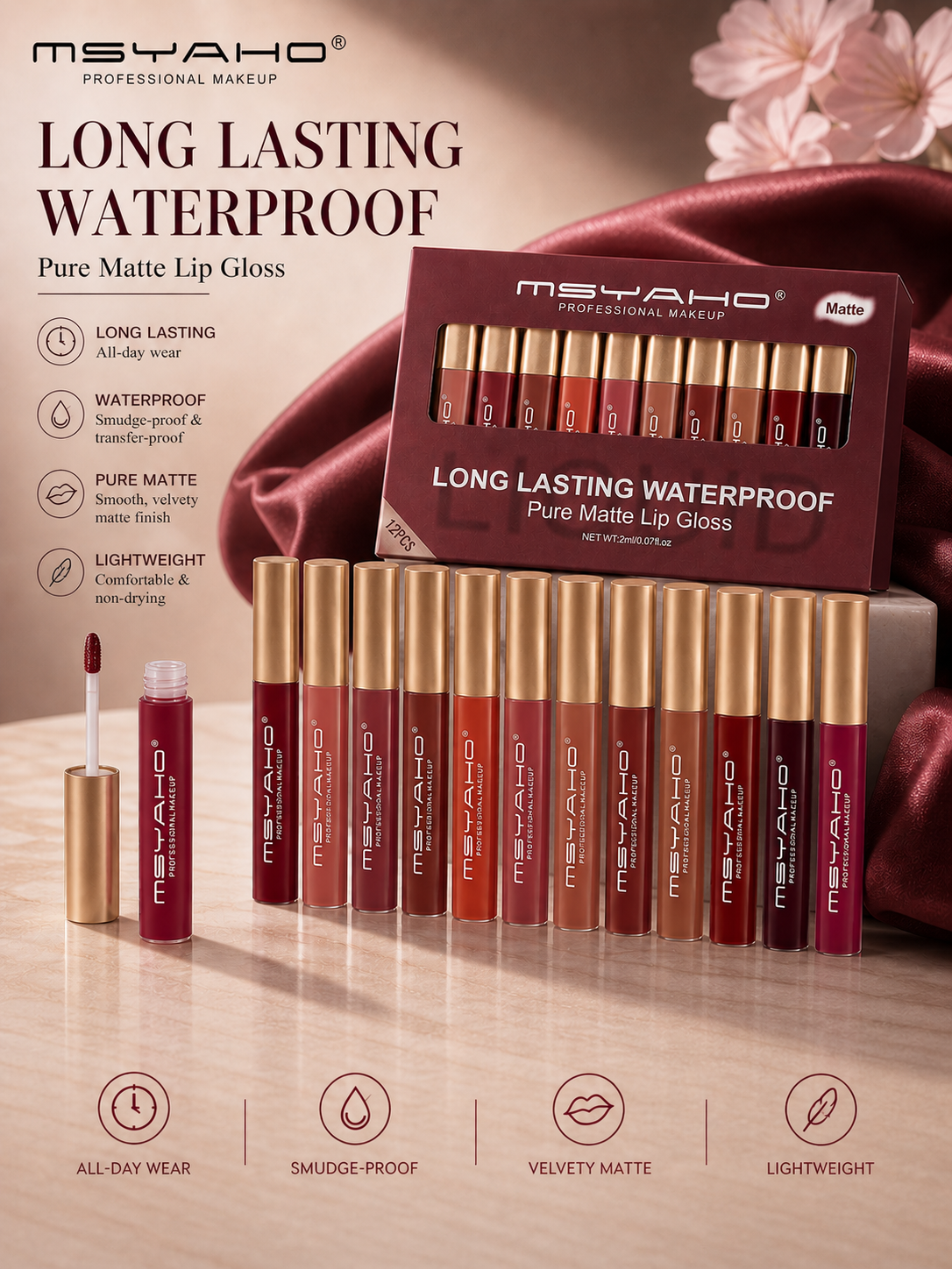 MSYAHO 12 Pcs Matte Liquid Lipstick Set – Waterproof Long Lasting
