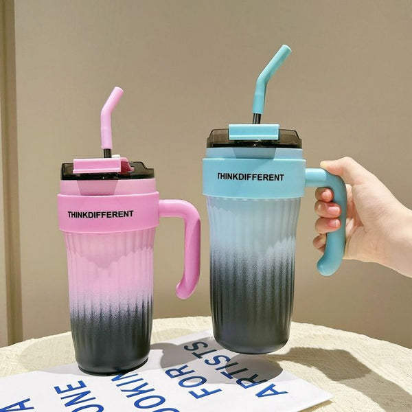 24oz Leakproof Insulated Stainless Steel Tumbler with Handle & Straw – Travel Coffee Mug for Hot & Cold Drinks
