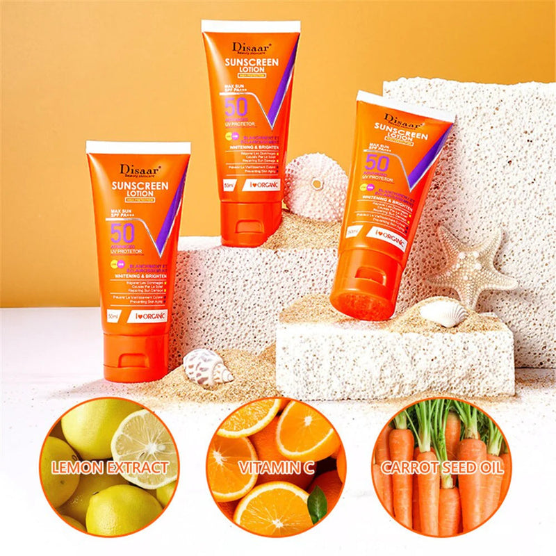 Disaar Sunscreen Lotion SPF 50 PA+++ Broad Spectrum UVA/UVB Protection Face Sunscreen with Vitamin C, Lightweight Moisturizing Formula, 50ml