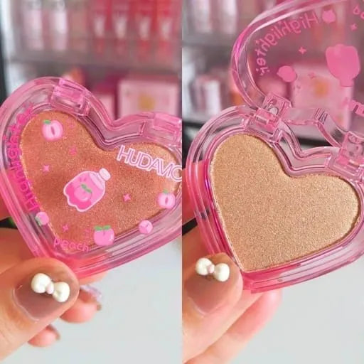 HUDAMOJI Heart Highlighter 4 PCS Set | 4 Color Shimmer Face Highlighter Palette | Long-Lasting Radiant Glow Makeup Illuminator