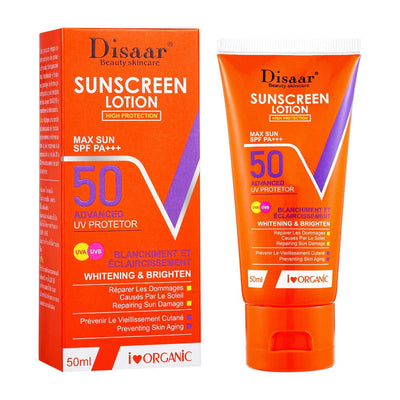 Disaar Sunscreen Lotion SPF 50 PA+++ Broad Spectrum UVA/UVB Protection Face Sunscreen with Vitamin C, Lightweight Moisturizing Formula, 50ml