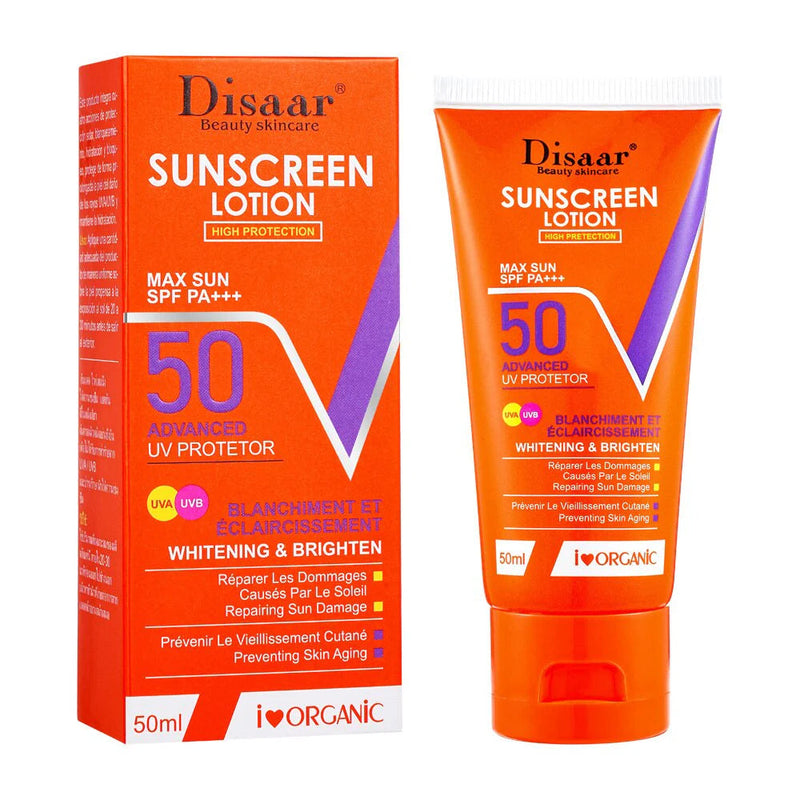Disaar Sunscreen Lotion SPF 50 PA+++ Broad Spectrum UVA/UVB Protection Face Sunscreen with Vitamin C, Lightweight Moisturizing Formula, 50ml
