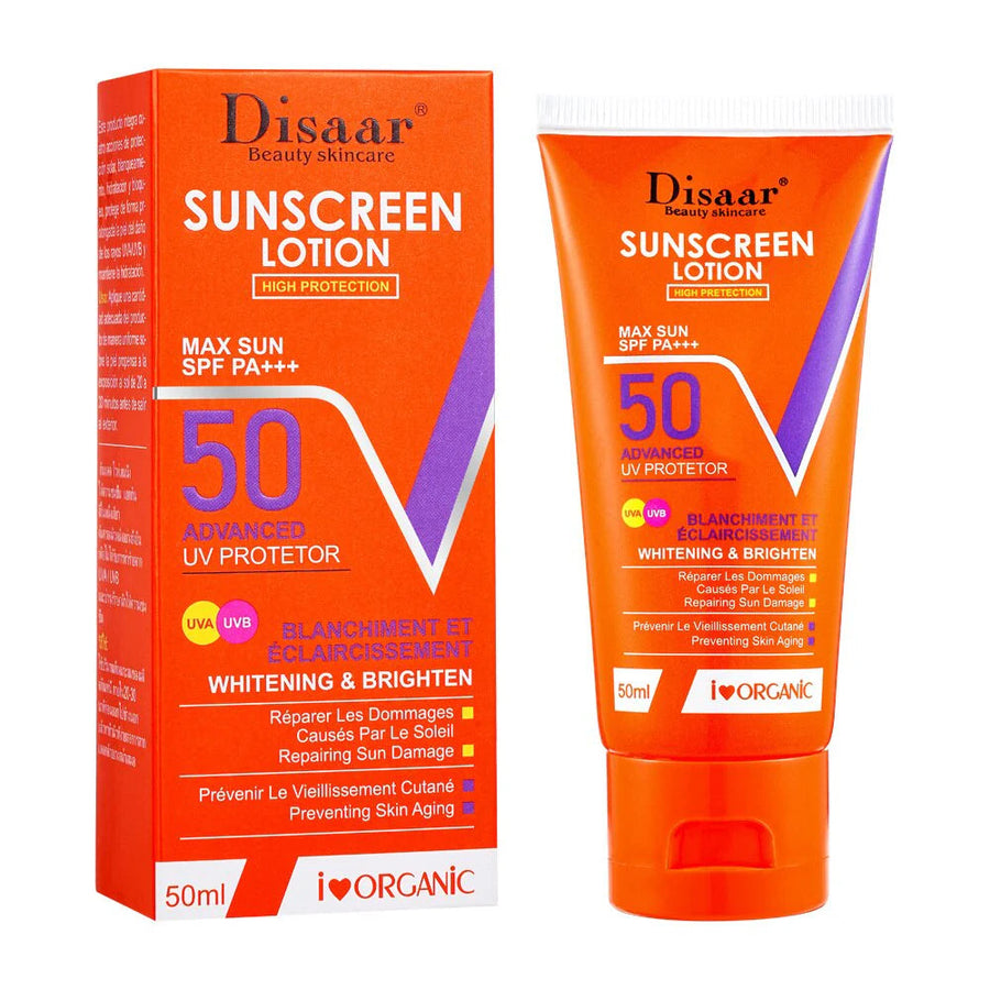 Disaar Sunscreen Lotion SPF 50 PA+++ Broad Spectrum UVA/UVB Protection Face Sunscreen with Vitamin C, Lightweight Moisturizing Formula, 50ml