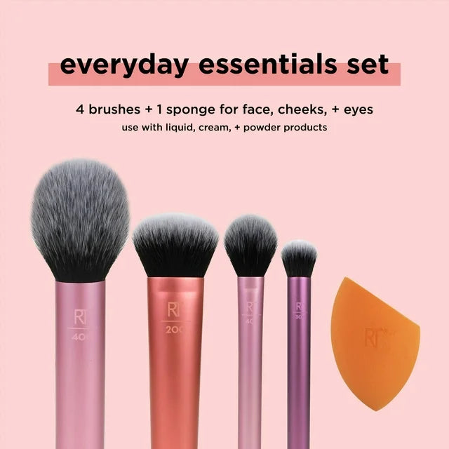 Real Techniques Everyday Essentials Makeup Brush Set & Sponge – 5PC