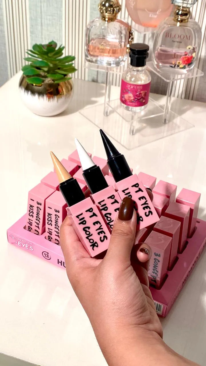 HUDAMOJI 3-in-1 Kajal Pencil Set – Waterproof Eyeliner & Lip Stick