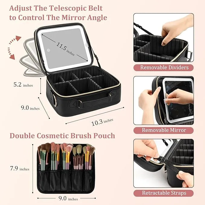 Smart Led Makeup Bag With Mirror Lights Professional Cosmetic Case For Women Travel Organizers Beauty Kit Storage