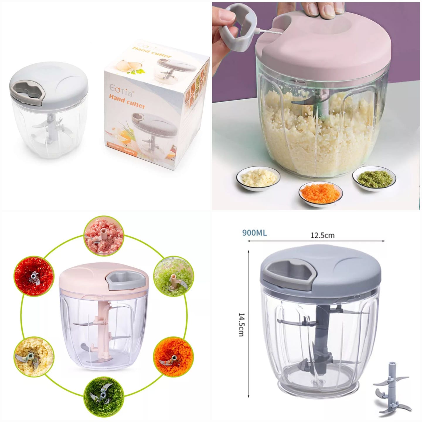 Portable Manual Vegetable Chopper – 900ml Hand Pull Food Processor with 5 Stainless Steel Blades for Onion, Garlic & Fast Kitchen Meal Prep