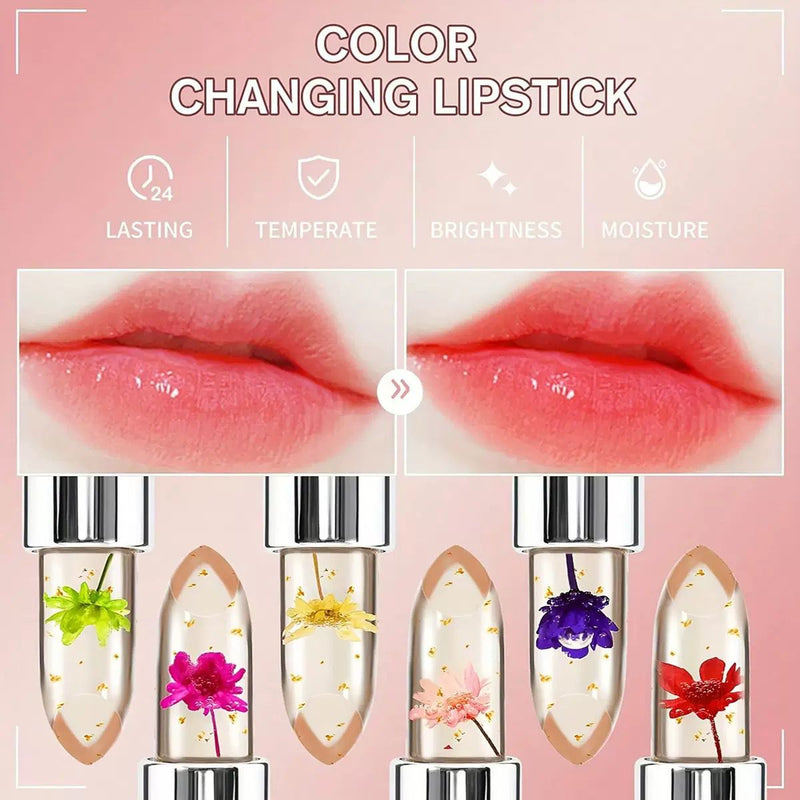 Transparent Flower Jelly Lipstick Temperature Change Color Long Lasting Waterproof