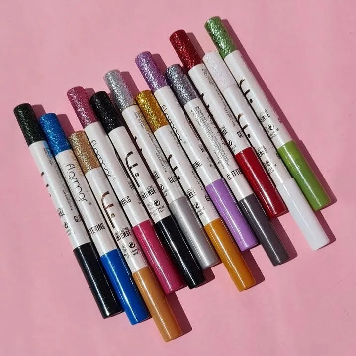 Flormar Glitter Eye Shadow Pencil Set 12 Colors | Waterproof Shimmer Eyeshadow & Eyeliner Pencils | Long-Lasting Metallic Eye Makeup