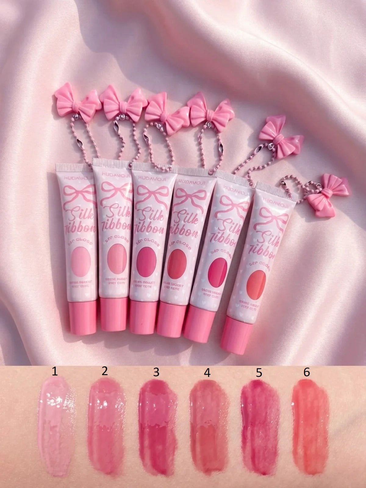 Hudamoji Silk Ribbon Jelly Lip Gloss Set 6pcs – Hydrating & Plumping