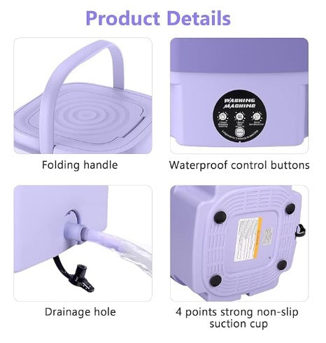 Portable Foldable Washing Machine Mini Laundry Washer with Spin Basket for Baby Clothes, Underwear, Socks, Travel, Camping, Dorm & Apartment Use