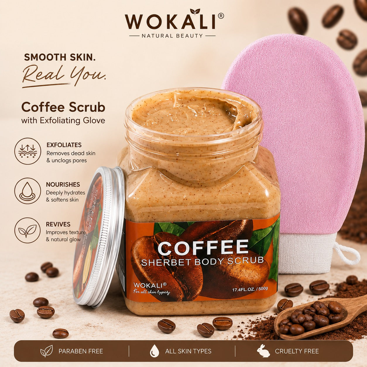 Glow-Up Duo Coffee Scrub & Exfoliating Glove – Smooth, Soft & Radiant Skin