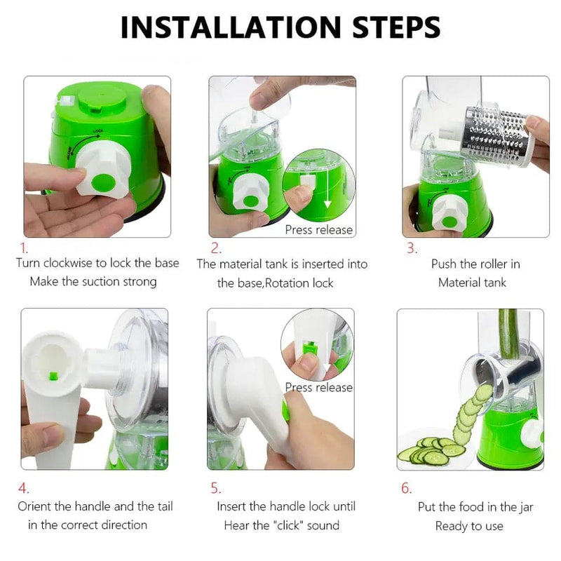 3-in-1 Manual Rotary Drum Grater Vegetable Slicer & Cheese Shredder for Kitchen with Stainless Steel Blades